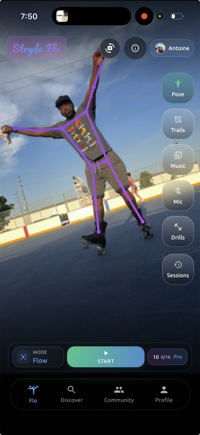 Pose overlay preview inside Stryde Flo.